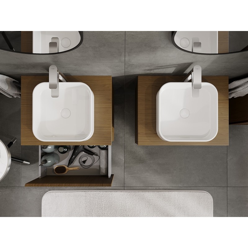 Mexen Rivel vonios spintelė po praustuvu 60 cm su stalviršiu, 1 stalčius, rifliuotas, riešutas - 91A20-06047-1-BFC86