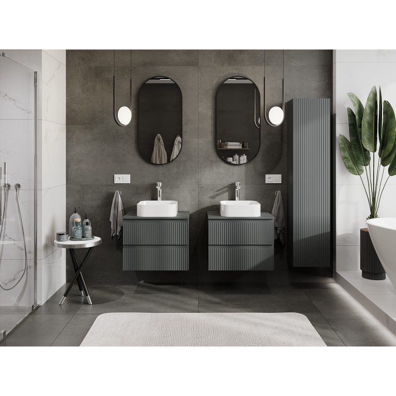 Mexen Rivel 60 cm pločio vonios spintelė po praustuvu su stalviršiu, 2 stalčiais, grioveliais, matinė grafito