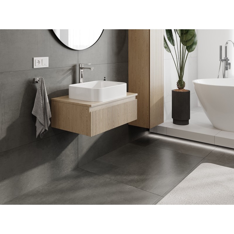 Mexen Rivel vonios spintelė po praustuvu 70 cm su stalviršiu, 1 stalčius, griovelis, ąžuolas - 91A20-07023-1-BFC81