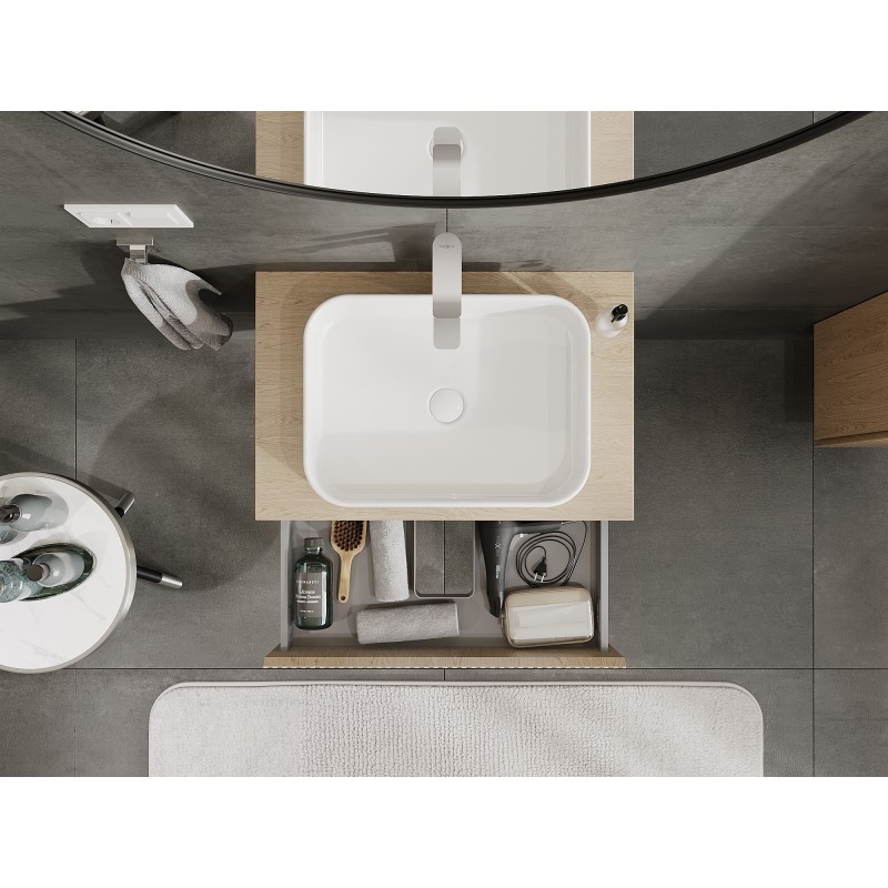 Mexen Rivel vonios spintelė po praustuvu 70 cm su stalviršiu, 1 stalčius, griovelis, ąžuolas - 91A20-07023-1-BFC81