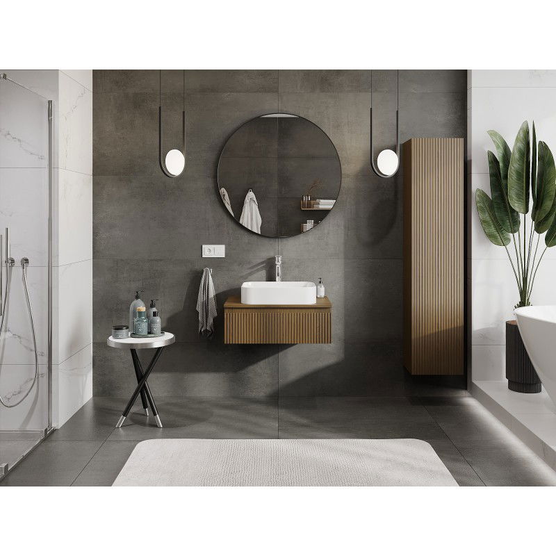 Mexen Rivel vonios kambario spintelė po praustuvu 70 cm su stalviršiu, 1 stalčius, rifliuotas, riešutas