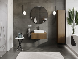 Mexen Rivel vonios kambario spintelė po praustuvu 70 cm su stalviršiu, 1 stalčius, rifliuotas, riešutas