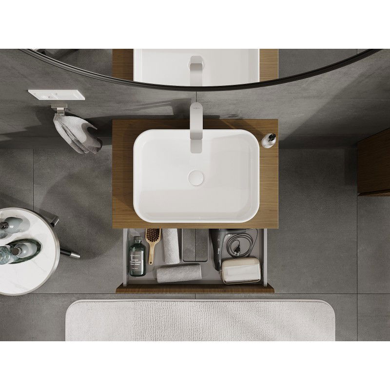 Mexen Rivel vonios kambario spintelė po praustuvu 70 cm su stalviršiu, 1 stalčius, rifliuotas, riešutas