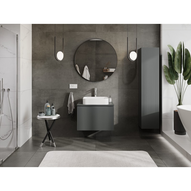 Mexen Rivel vonios spintelė po praustuvu 70 cm su stalviršiu, 1 stalčiumi, grioveliuota, grafito matinė