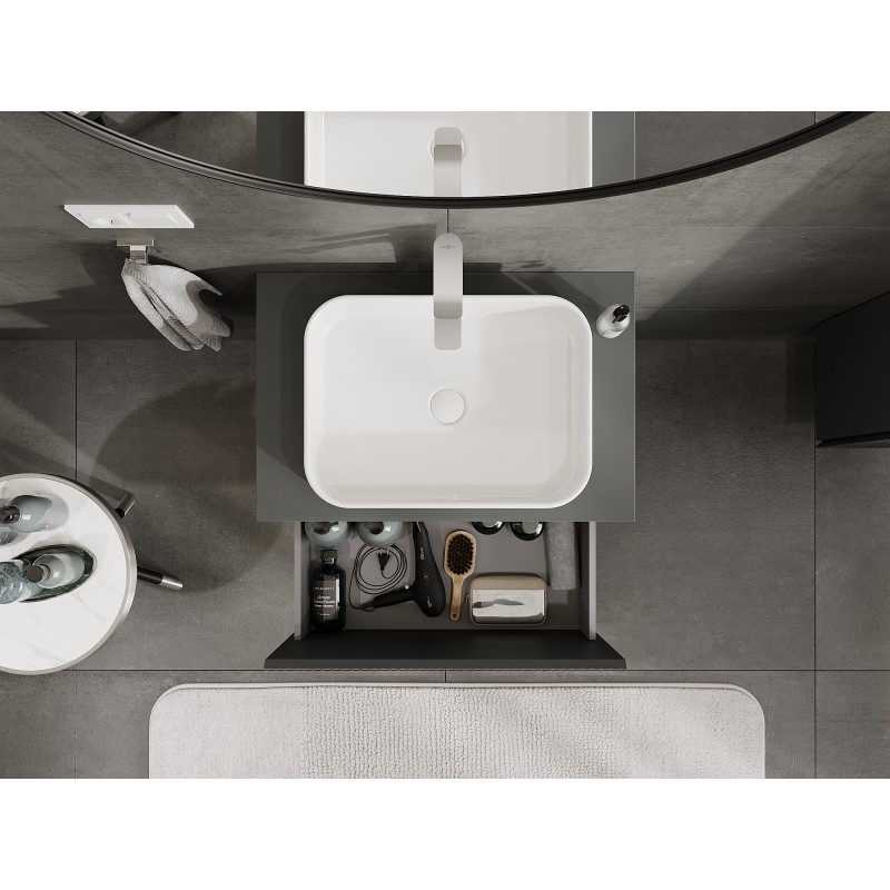 Mexen Rivel vonios spintelė po praustuvu 70 cm su stalviršiu, 1 stalčiumi, grioveliuota, grafito matinė