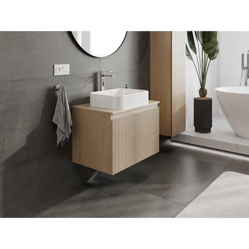 Mexen Rivel vonios spintelė po praustuvu 70 cm su stalviršiu, 1 stalčius, grioveliais, ąžuolas - 91A20-07047-1-BFC81