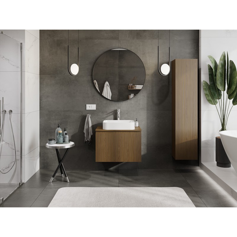 Mexen Rivel vonios kambario spintelė po kriaukle 70 cm su stalviršiu, 1 stalčius, rifliuota, riešutas - 91A20-07047-1-BFC86