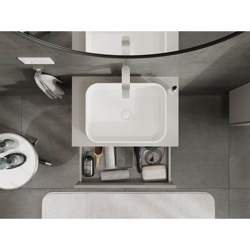 Mexen Rivel vonios spintelė po kriaukle 70 cm su stalviršiu, 2 stalčiai, griovelinė, pilka matinė - 91A20-07047-2-BFFC62