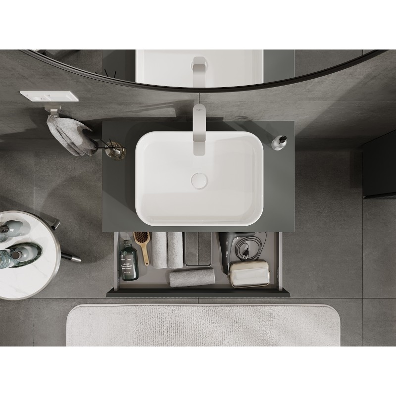 Mexen Rivel vonios spintelė po praustuvu 80 cm su stalviršiu, 1 stalčius, rifliuotas, matinė grafito - 91A20-08023-1-BFC66