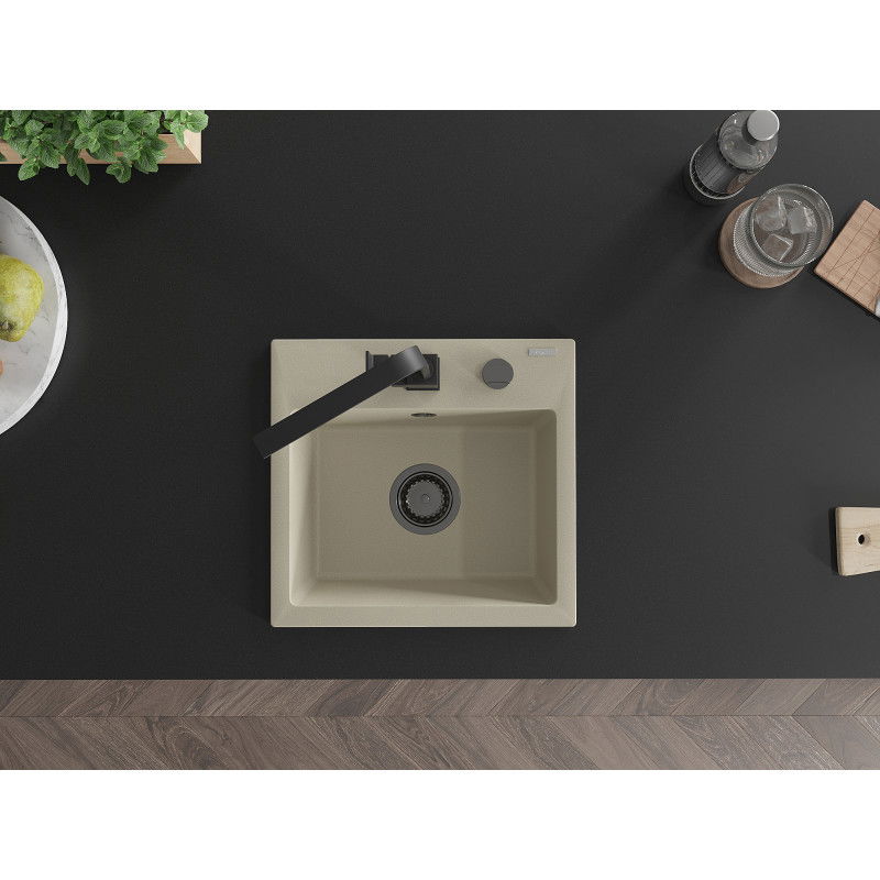 Mexen Milo granito kriauklė su viena plautuve ir virtuviniu maišytuvu Rita, smėlio - 6505-69-670300-70