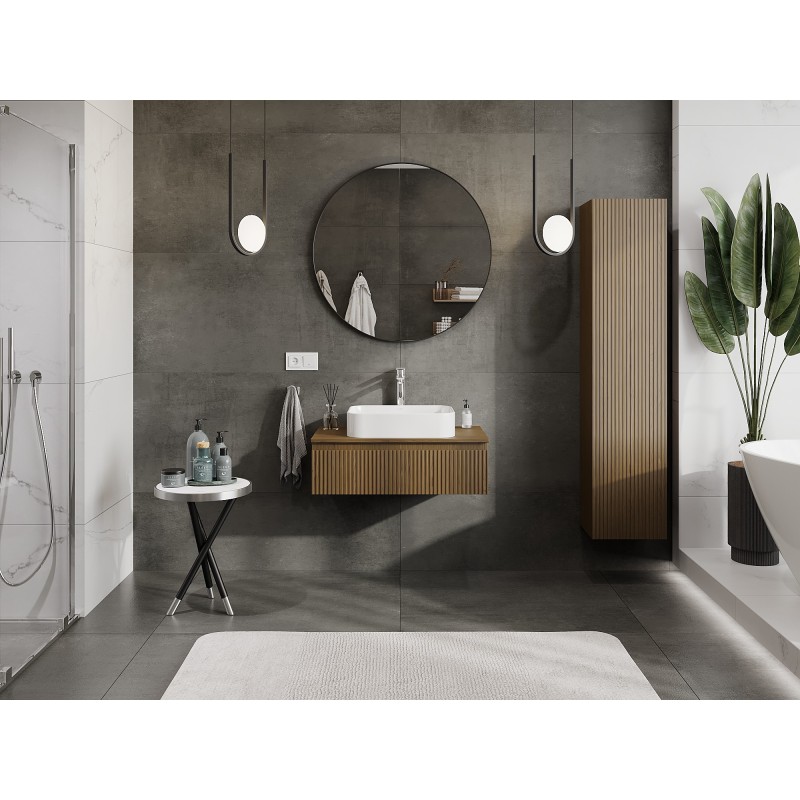 Mexen Rivel vonios kambario spintelė po praustuvu 80 cm su stalviršiu, 1 stalčius, grioveliais, riešutas - 91A20-08023-1-BFC86