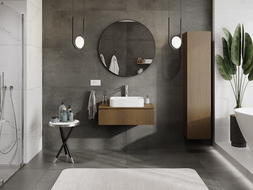 Mexen Rivel vonios kambario spintelė po praustuvu 80 cm su stalviršiu, 1 stalčius, grioveliais, riešutas - 91A20-08023-1-BFC86