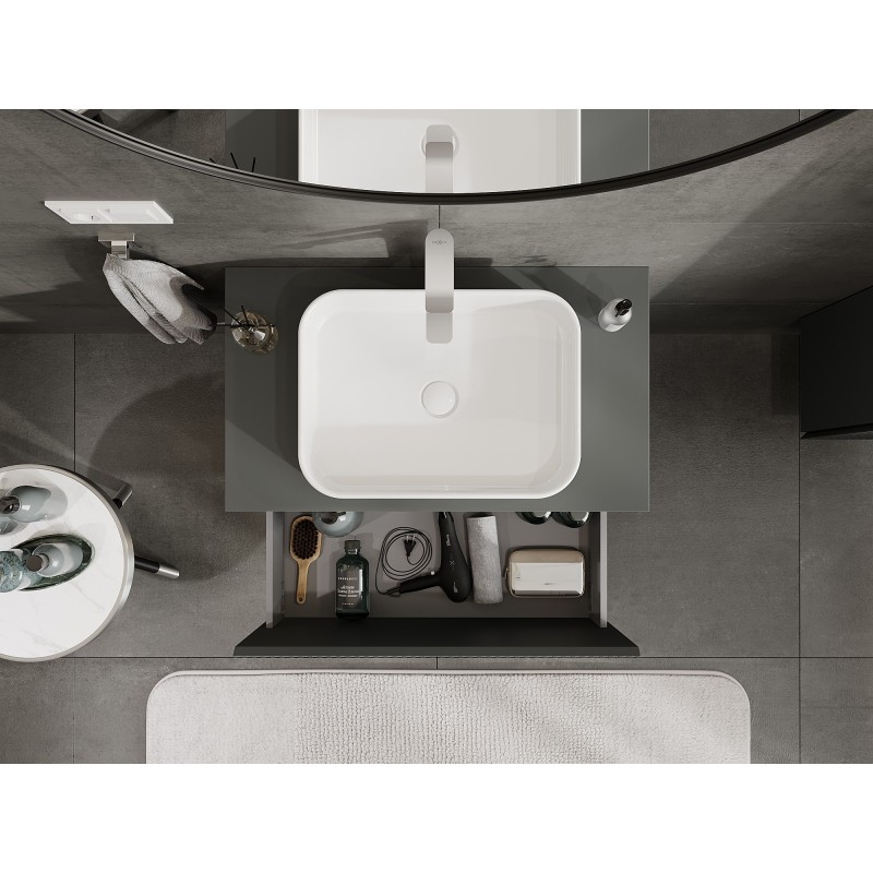 Mexen Rivel vonios kambario spintelė po praustuvu 80 cm su stalviršiu, 1 stalčius, gofruota, matinė grafito