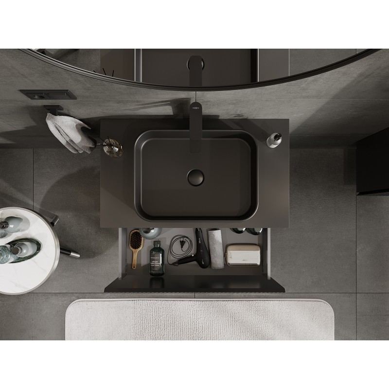 Mexen Rivel vonios spintelė po praustuvu 80 cm su stalviršiu, 1 stalčius, rifliuota, juoda matinė - 91A20-08047-1-BFC71