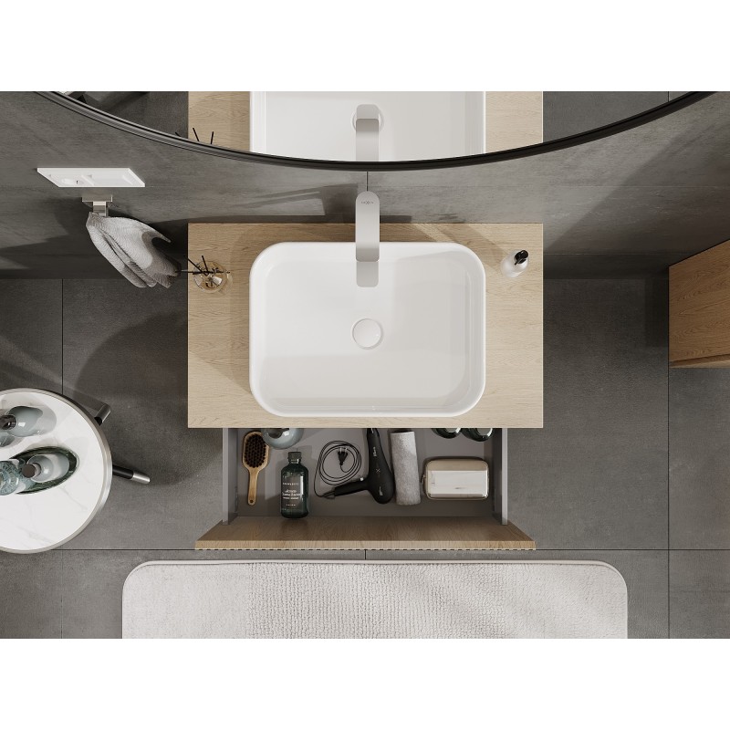 Mexen Rivel vonios kambario spintele po praustuvu 80 cm su stalviršiu, 1 stalčius, grioveliai, ąžuolas - 91A20-08047-1-BFC81