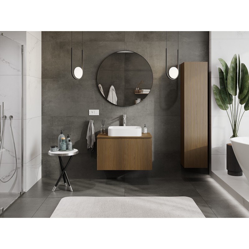 Mexen Rivel vonios kambario spintelė po praustuvu 80 cm su stalviršiu, 1 stalčius, gofruota, riešutas - 91A20-08047-1-BFC86