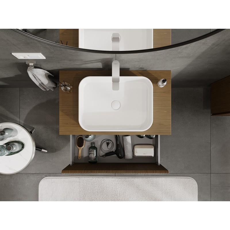 Mexen Rivel vonios kambario spintelė po praustuvu 80 cm su stalviršiu, 1 stalčius, gofruota, riešutas - 91A20-08047-1-BFC86