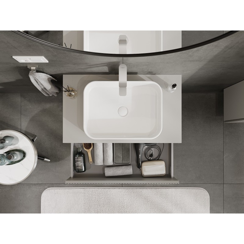 Mexen Rivel vonios spintelė po praustuvu 80 cm su stalviršiu, 2 stalčiai, grioveliais, pilka matinė - 91A20-08047-2-BFFC62