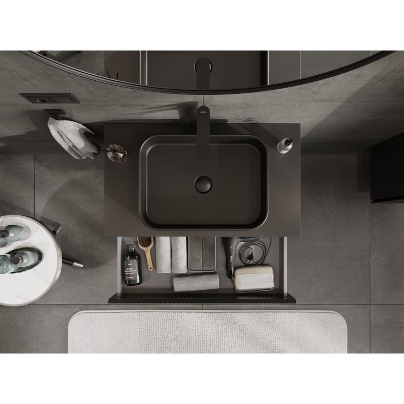 Mexen Rivel vonios kambario spintelė su stalviršiu po praustuvu, 80 cm, 2 stalčiai, rifliuota, juoda mat - 91A20-08047-2-BFFC71