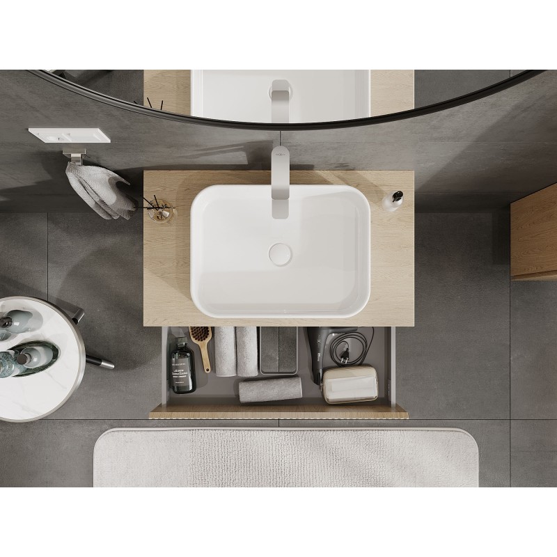 Mexen Rivel vonios spintelė po praustuvu 80 cm su stalviršiu, 2 stalčiai, tekstūruota, ąžuolas - 91A20-08047-2-BFFC81