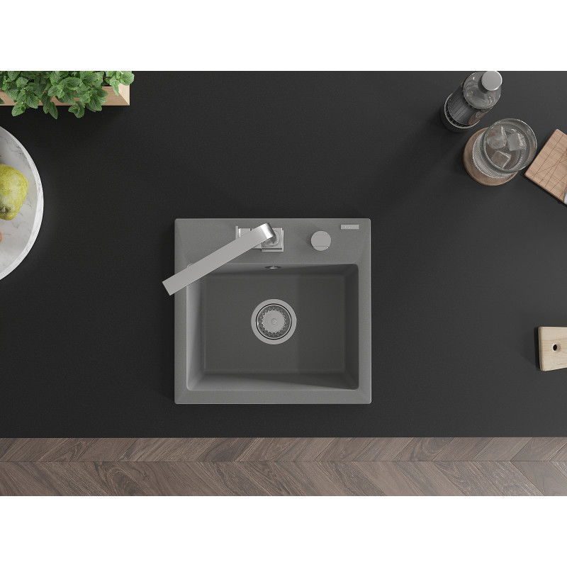 Mexen Milo granitinis virtuvės plautuvas su Ritos čiaupu, pilkas - 6505-71-670300-00