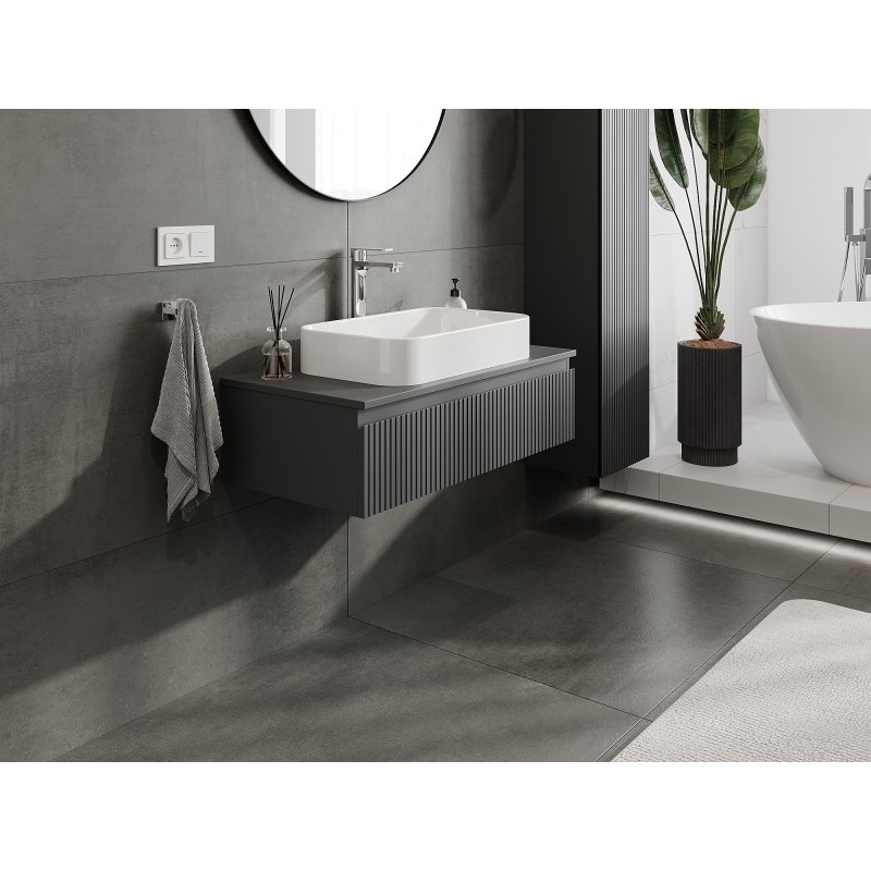 Mexen Rivel vonios spintelė po kriaukle 90 cm su stalviršiu, 1 stalčius, rifliuota, grafitas matinis - 91A20-09023-1-BFC66