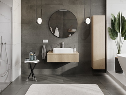 Mexen Rivel vonios spintelė po praustuvu 90 cm su stalviršiu, 1 stalčius, grioveliuotas, ąžuolas - 91A20-09023-1-BFC81