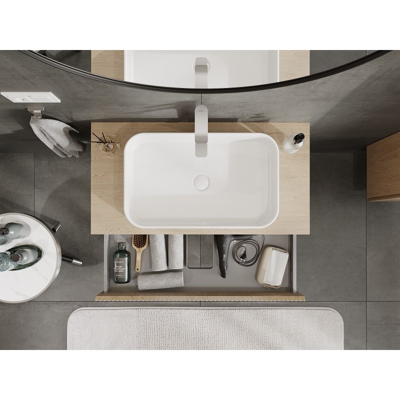 Mexen Rivel vonios spintelė po praustuvu 90 cm su stalviršiu, 1 stalčius, grioveliuotas, ąžuolas - 91A20-09023-1-BFC81