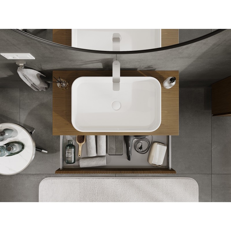 Mexen Rivel vonios kambario spintelė po kriaukle 90 cm su stalviršiu, 1 stalčius, rifliuota, riešutas - 91A20-09023-1-BFC86