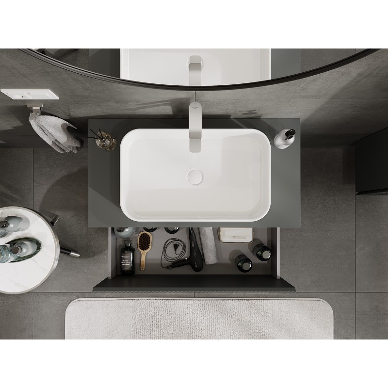 Mexen Rivel vonios kambario spintelė su stalviršiu 90 cm, 1 stalčius, grioveliai, matinė grafito spalva - 91A20-09047-1-BFC66