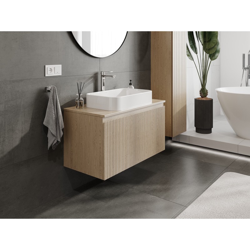 Mexen Rivel vonios spintelė po praustuvu 90 cm su stalviršiu, 1 stalčius, grioveliai, ąžuolas - 91A20-09047-1-BFC81