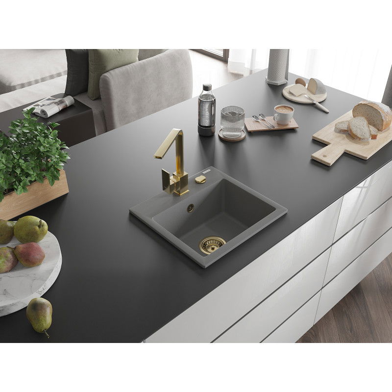Mexen Milo granitinė virtuvinė plautuvė su maišytuvu Rita, pilka - 6505-71-670300-50