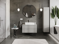 Mexen Rivel vonios spintelė po kriaukle, 90 cm su stalviršiu, 2 stalčiai, rifliuota, pilkos matinės spalvos