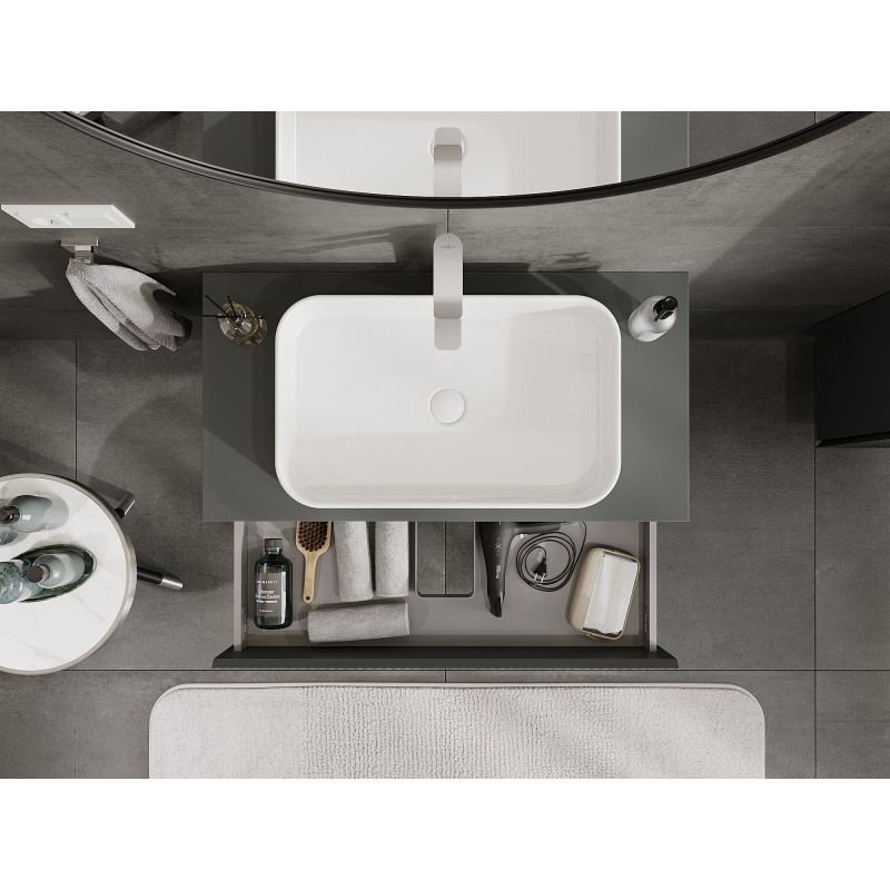 Mexen Rivel vonios spintelė po praustuvu 90 cm su stalviršiu, 2 stalčiais, grioveliais, grafito matinė - 91A20-09047-2-BFFC66