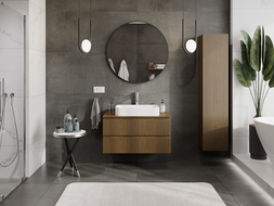 Mexen Rivel vonios kambario spintelė po praustuvu 90 cm su stalviršiu, 2 stalčiai, rifliuota, riešutas - 91A20-09047-2-BFFC86