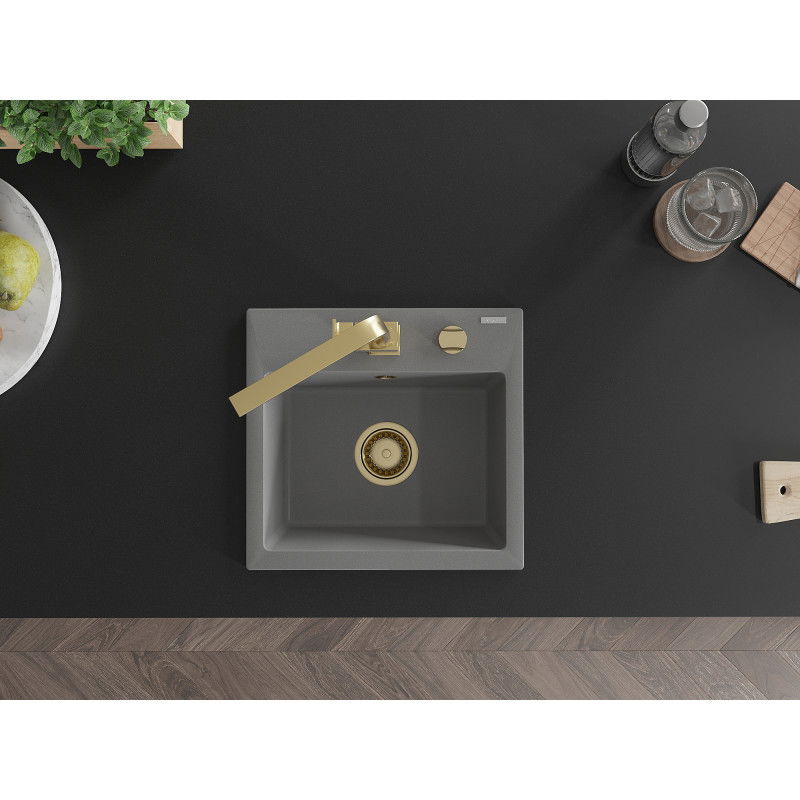 Mexen Milo granitinė virtuvinė plautuvė su maišytuvu Rita, pilka - 6505-71-670300-50