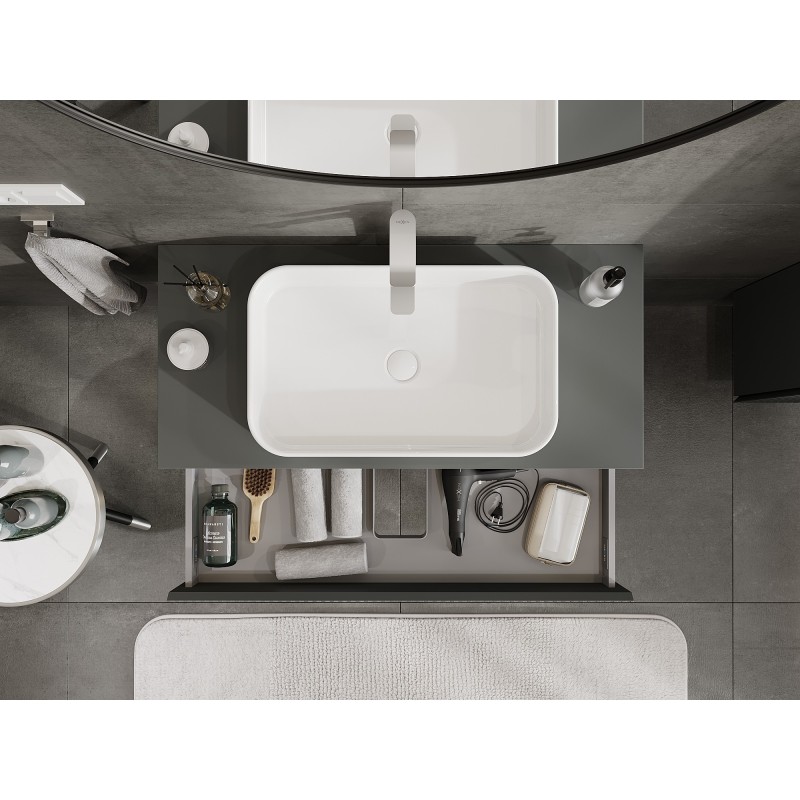 Mexen Rivel vonios spintelė po praustuvu 100 cm su stalviršiu, 1 stalčius, rifliuota, matinė grafitu - 91A20-10023-1-BFC66