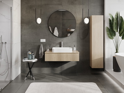 Mexen Rivel vonios spintelė po praustuvu 100 cm su stalviršiu, 1 stalčius, gofruota, ąžuolas - 91A20-10023-1-BFC81