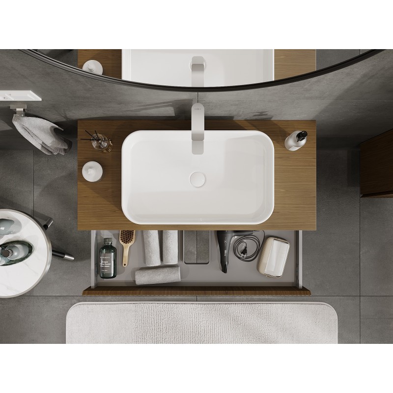 Mexen Rivel vonios spintelė po praustuvu 100 cm su stalviršiu, 1 stalčius, rifliuota, riešutas - 91A20-10023-1-BFC86