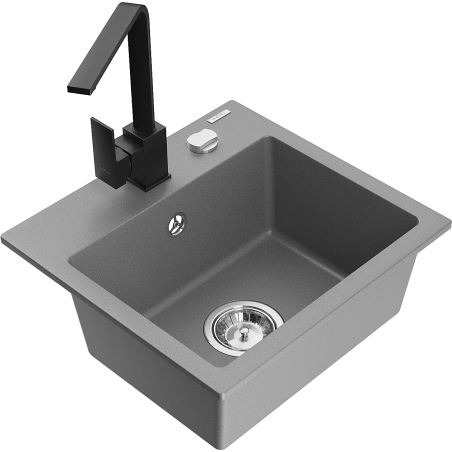 Mexen Milo granito kriauklė su vienu dubeniu ir virtuvės maišytuvu Rita, pilka - 6505-71-670300-70