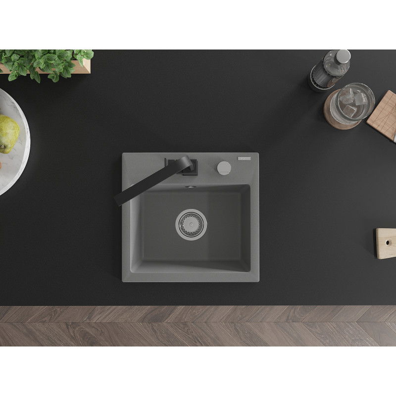 Mexen Milo granito kriauklė su vienu dubeniu ir virtuvės maišytuvu Rita, pilka - 6505-71-670300-70