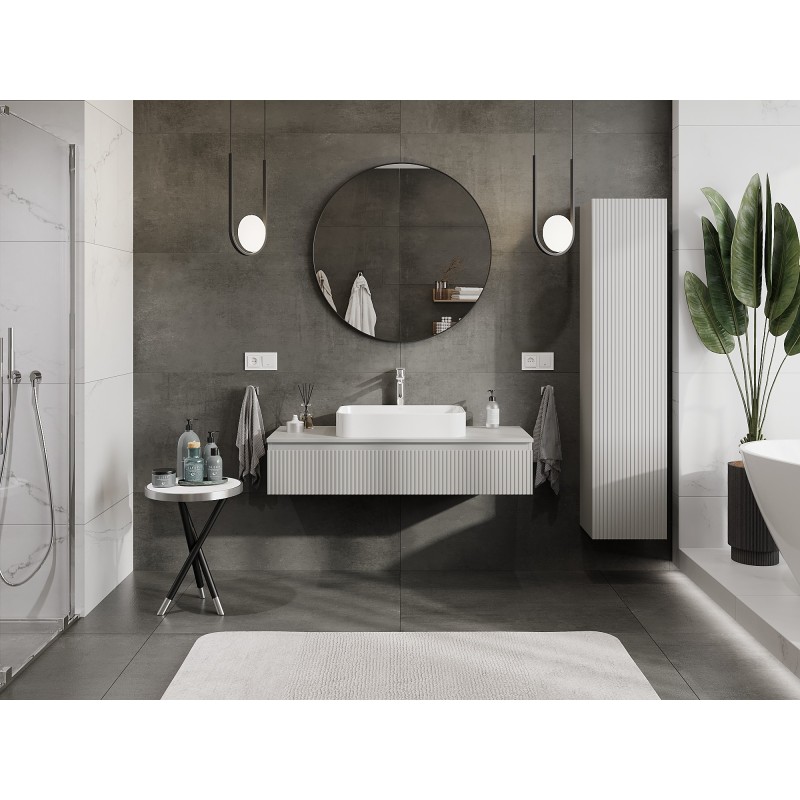 Mexen Rivel vonios spintele su praustuvo stalviršiu 120 cm, 1 stalčius, rifliuota, pilka matinė - 91A20-12023-1-BFC62