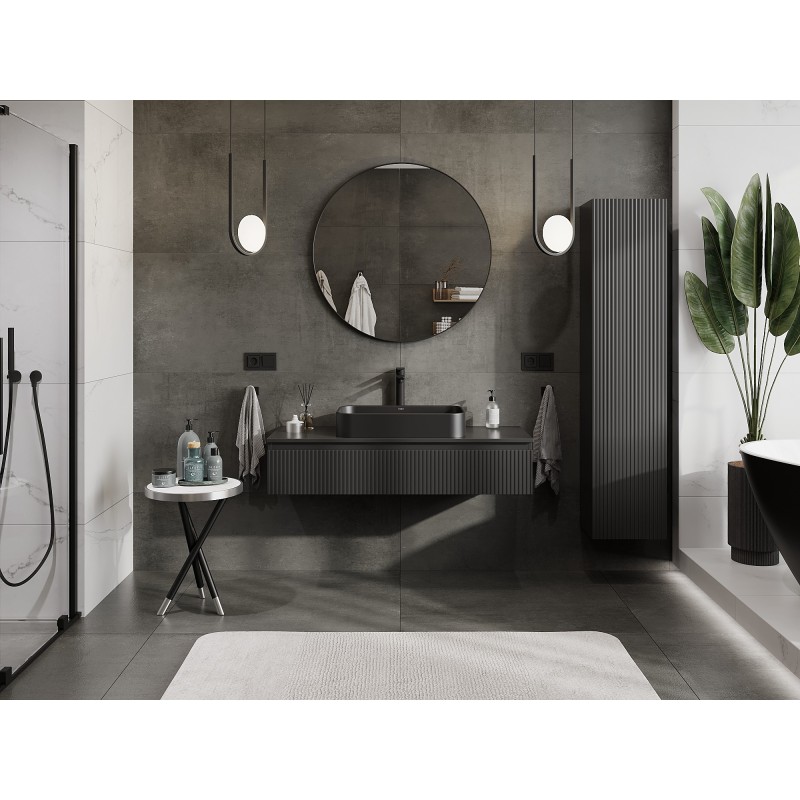 Mexen Rivel vonios kambario spintelė po praustuvu 120 cm su stalviršiu, 1 stalčius, rifliuota, juoda matinė