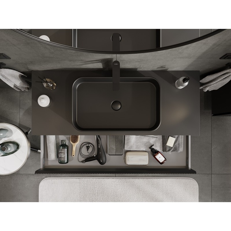 Mexen Rivel vonios kambario spintelė po praustuvu 120 cm su stalviršiu, 1 stalčius, rifliuota, juoda matinė