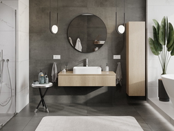 Mexen Rivel vonios kambario spintelė po praustuvu 120 cm su stalviršiu, 1 stalčius, rifliuota, ąžuolas - 91A20-12023-1-BFC81