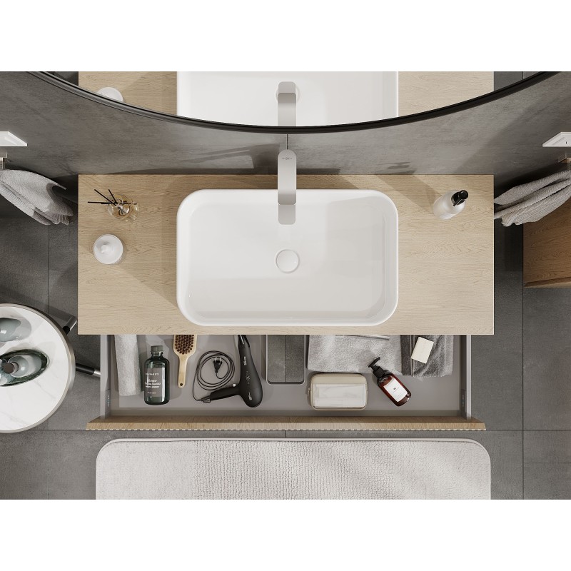 Mexen Rivel vonios kambario spintelė po praustuvu 120 cm su stalviršiu, 1 stalčius, rifliuota, ąžuolas - 91A20-12023-1-BFC81