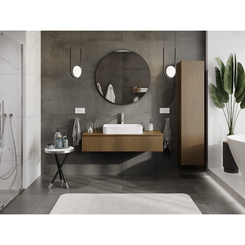 Mexen Rivel vonios kambario spintelė po praustuvu 120 cm su stalviršiu, 1 stalčius, rifliuota, riešutas - 91A20-12023-1-BFC86