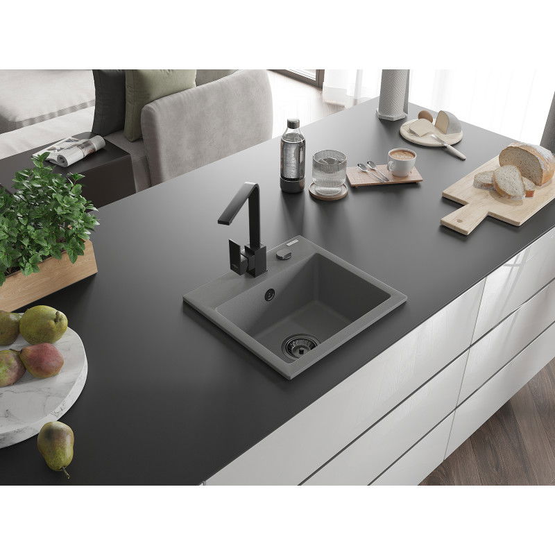 Mexen Milo granitinė vienos kameros plautuvė su virtuvės maišytuvu Rita, pilka - 6505-71-670300-70-B