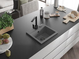Mexen Milo granitinė vienos kameros plautuvė su virtuvės maišytuvu Rita, pilka - 6505-71-670300-70-B