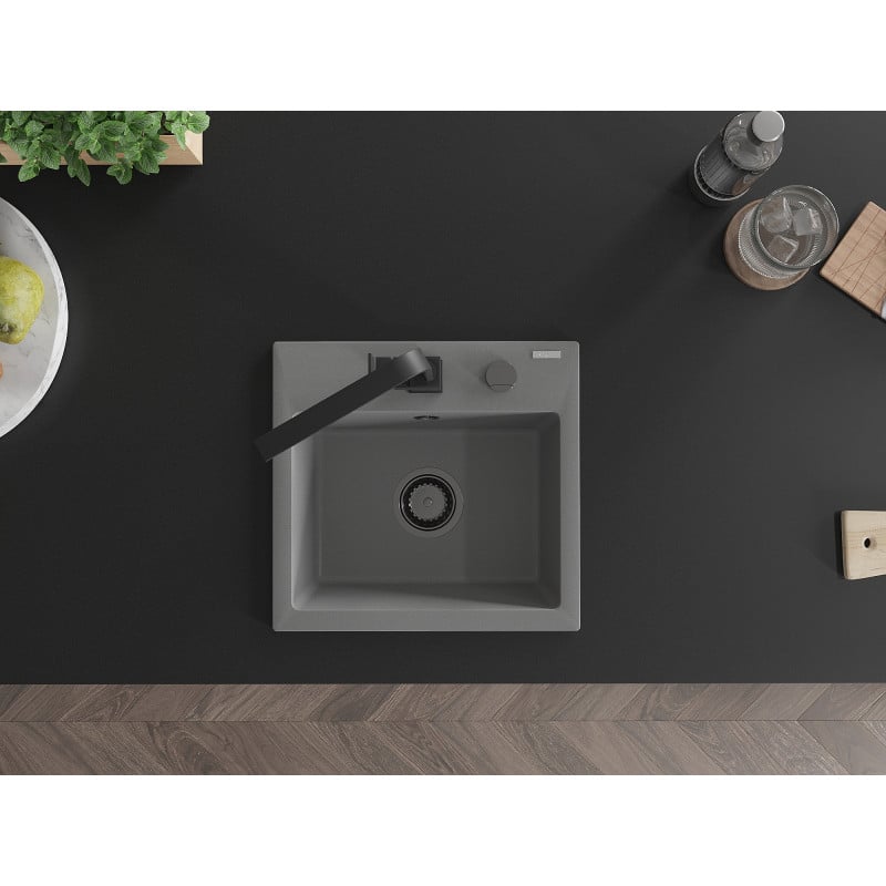 Mexen Milo granitinė vienos kameros plautuvė su virtuvės maišytuvu Rita, pilka - 6505-71-670300-70-B